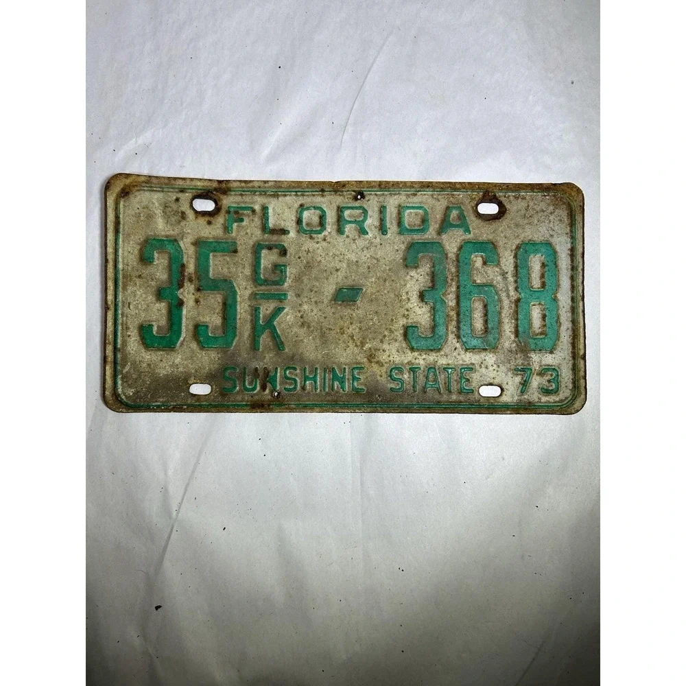 Vintage 1973 Florida Sunshine State License Plate Tag 35GK 368 Gas Oil